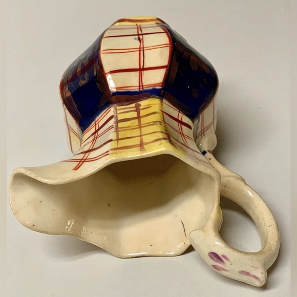 19th Century Gaudy Welsh Unrecorded Pattern Plaid Check Jug Handled Pitcher - Picture 11 of 16